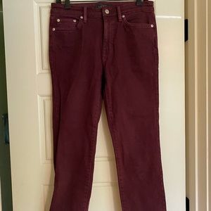 Maroon/Dark Red, Crop Length, Mid-Rise Fitted Ralph Lauren Women's Jeans, Size 6